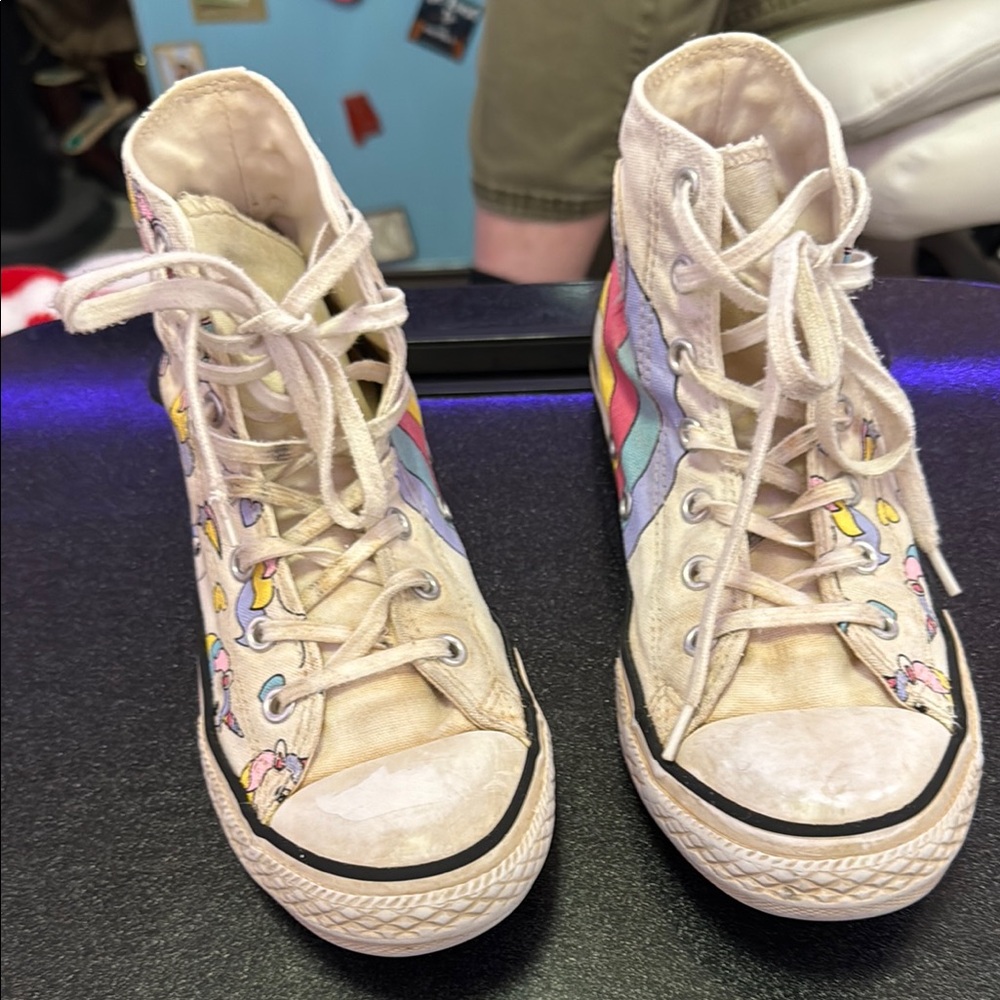 Converse Cream High-Tops with Rainbow Design